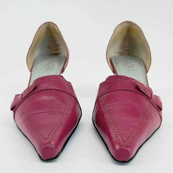 Vtg Y2K BCBG Pink Leather Heels Size 7.5 Kitten D'Orsay Pointy Toe Loafer Retro - Picture 3 of 8